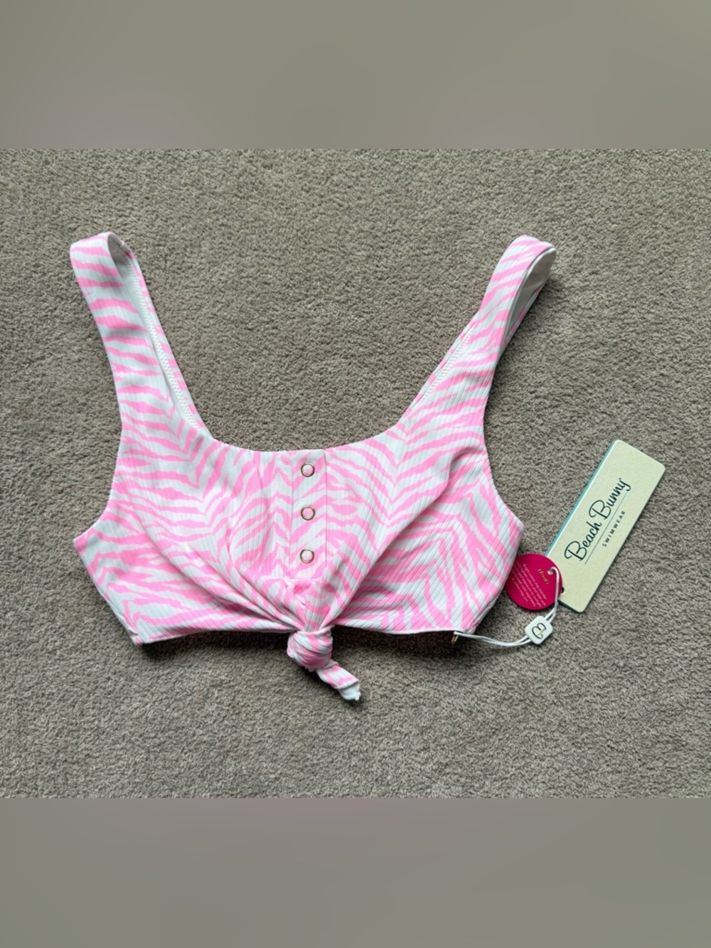 NEW - BEACH BUNNY - Sage Knot Top - PINK WHITE TIGER